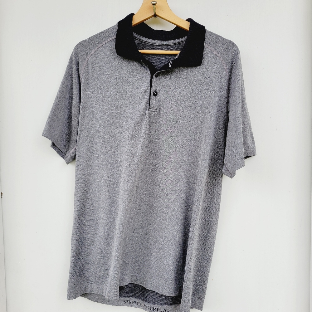 Lululemon Metal Vent Tech Short Sleeve Polo Shirt Golf Gray Black Size Large